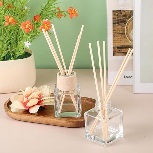 12 Set Reed Diffuser Bottle Empty Fragrance Glass Diffuser Bottles Refillable Diffuser Bottles Set with Wooden Caps Rattan Sticks 50ml 1.7 Oz Glass Jars for Home in Saudi Arabia