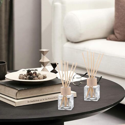 12 Set Reed Diffuser Bottle Empty Fragrance Glass Diffuser Bottles Refillable Diffuser Bottles Set with Wooden Caps Rattan Sticks 50ml 1.7 Oz Glass Jars for Home in Saudi Arabia