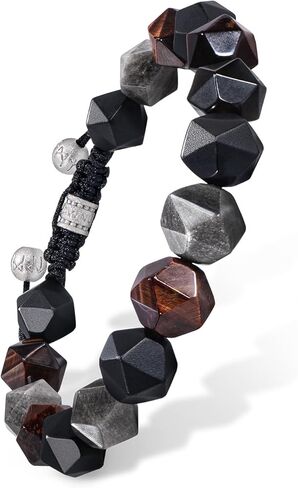 سوار من الرجال ذوي الملوحة متعددة الألوان للرجال الحجارة الطبيعية النمر عين أونيكس جمشت الفضة سوار (10 مم) سوار روحي مضفر مع هدية إغلاق الفضة الاسترليني للرجال ، 6.1 '-7.5' ' in Kuwait