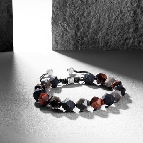 سوار من الرجال ذوي الملوحة متعددة الألوان للرجال الحجارة الطبيعية النمر عين أونيكس جمشت الفضة سوار (10 مم) سوار روحي مضفر مع هدية إغلاق الفضة الاسترليني للرجال ، 6.1 '-7.5' ' in Kuwait