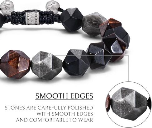 سوار من الرجال ذوي الملوحة متعددة الألوان للرجال الحجارة الطبيعية النمر عين أونيكس جمشت الفضة سوار (10 مم) سوار روحي مضفر مع هدية إغلاق الفضة الاسترليني للرجال ، 6.1 '-7.5' ' in Kuwait