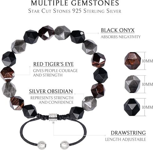 سوار من الرجال ذوي الملوحة متعددة الألوان للرجال الحجارة الطبيعية النمر عين أونيكس جمشت الفضة سوار (10 مم) سوار روحي مضفر مع هدية إغلاق الفضة الاسترليني للرجال ، 6.1 '-7.5' ' in Kuwait