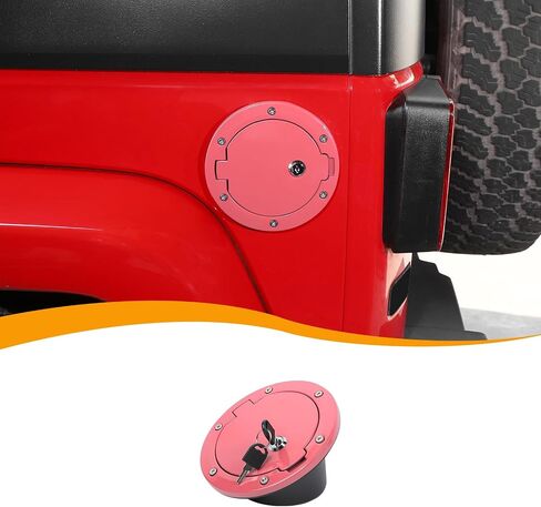 غطاء الغاز Hoolcar غلاف الوقود غلاف باب الغاز غطاء خزان الغاز غطاء قفل متوافق مع Jeep Wrangler JK JKU 2007-2017 ، الملحقات الخارجية ، الأحمر in Saudi Arabia
