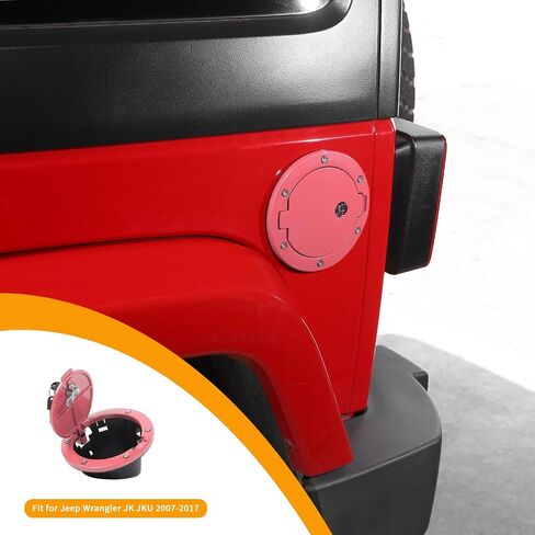 غطاء الغاز Hoolcar غلاف الوقود غلاف باب الغاز غطاء خزان الغاز غطاء قفل متوافق مع Jeep Wrangler JK JKU 2007-2017 ، الملحقات الخارجية ، الأحمر in Saudi Arabia