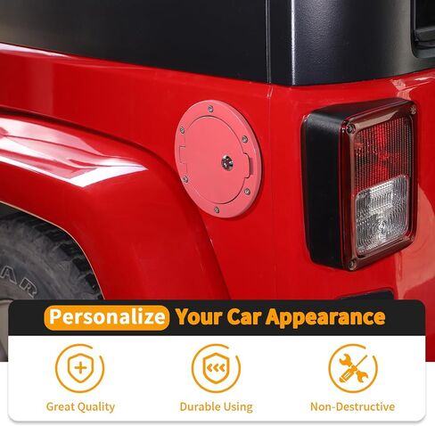 غطاء الغاز Hoolcar غلاف الوقود غلاف باب الغاز غطاء خزان الغاز غطاء قفل متوافق مع Jeep Wrangler JK JKU 2007-2017 ، الملحقات الخارجية ، الأحمر in Saudi Arabia
