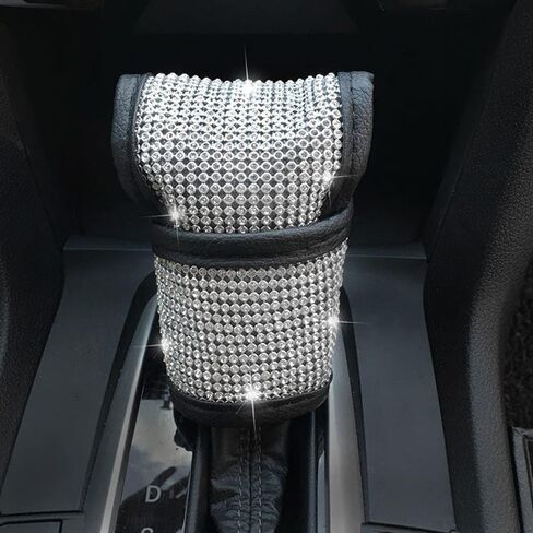 Auto Armrest Console Cushion, Arm Rest Padding Protective Case, Rhinestone Decoration Car Decor Accessories for Women Silver Crystals, Gear set in Saudi Arabia