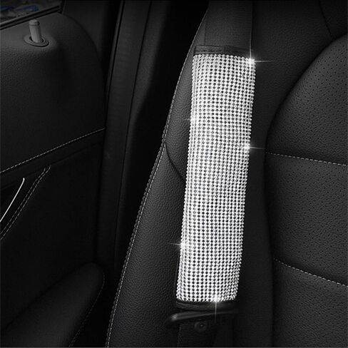 Auto Armrest Console Cushion, Arm Rest Padding Protective Case, Rhinestone Decoration Car Decor Accessories for Women Silver Crystals, Gear set in Saudi Arabia