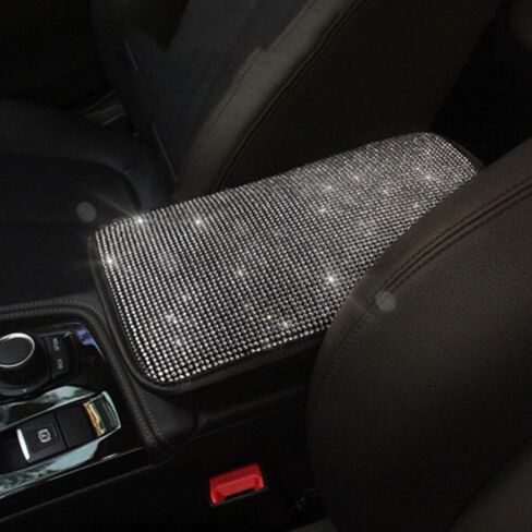 Auto Armrest Console Cushion, Arm Rest Padding Protective Case, Rhinestone Decoration Car Decor Accessories for Women Silver Crystals, Gear set in Saudi Arabia