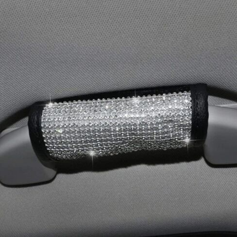 Auto Armrest Console Cushion, Arm Rest Padding Protective Case, Rhinestone Decoration Car Decor Accessories for Women Silver Crystals, Gear set in Saudi Arabia