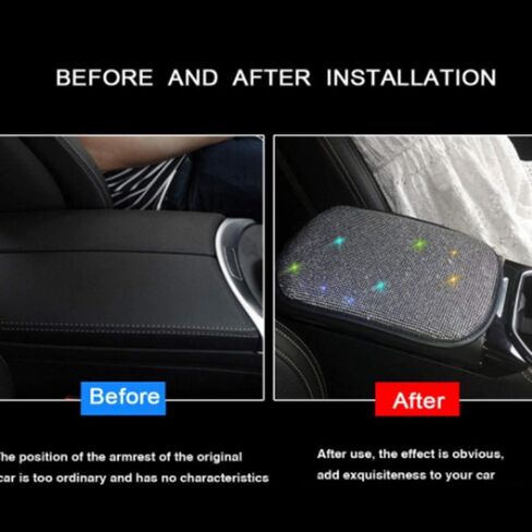 Auto Armrest Console Cushion, Arm Rest Padding Protective Case, Rhinestone Decoration Car Decor Accessories for Women Silver Crystals, Gear set in Saudi Arabia