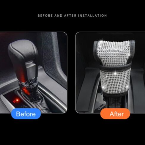 Auto Armrest Console Cushion, Arm Rest Padding Protective Case, Rhinestone Decoration Car Decor Accessories for Women Silver Crystals, Gear set in Saudi Arabia