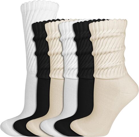6 Pair Cotton Crew Slouch Socks Womens Scrunch Ribbed Soft Retro Boot Calf Sock in Saudi Arabia