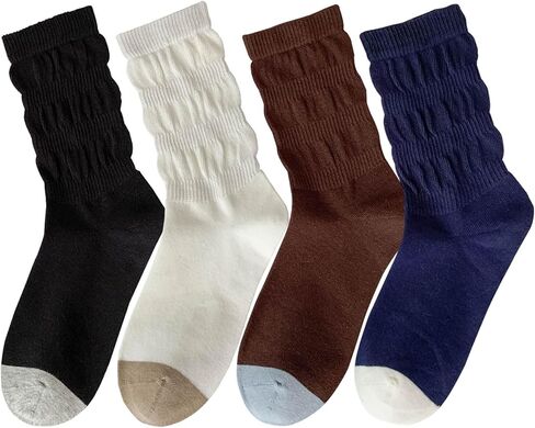 Zrylibya نساء لطيف الجوارب الجوارب الرجعية Scrunch Crew Socks 4 أزواج in Kuwait
