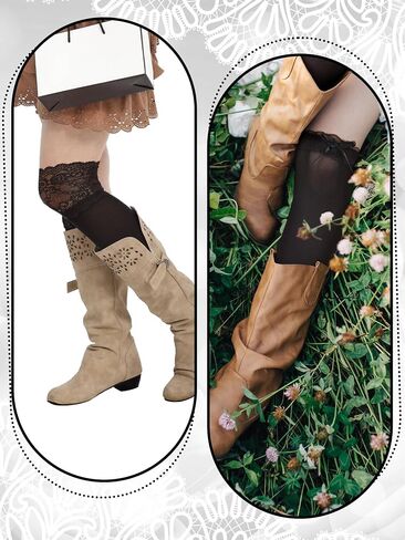 4 Pairs Womens Lace Knee High Socks Calf Socks with Bow Knot Lace Trim Long Boot Stockings Lolita Silky Stockings in Saudi Arabia