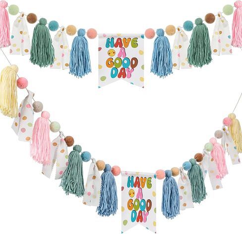 Viorawhite Boho Garland Garland Pastel Pom Pom Garland Classroom Decory Decoration Felt Ball Banner أتمنى لك يومًا جيدًا جدارًا معلقًا للاستحمام الطفل إلى غرفة نوم الحفلات المدرسية in Kuwait