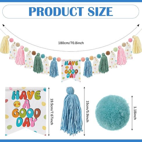 Viorawhite Boho Garland Garland Pastel Pom Pom Garland Classroom Decory Decoration Felt Ball Banner أتمنى لك يومًا جيدًا جدارًا معلقًا للاستحمام الطفل إلى غرفة نوم الحفلات المدرسية in Kuwait