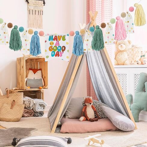 Viorawhite Boho Garland Garland Pastel Pom Pom Garland Classroom Decory Decoration Felt Ball Banner أتمنى لك يومًا جيدًا جدارًا معلقًا للاستحمام الطفل إلى غرفة نوم الحفلات المدرسية in Kuwait