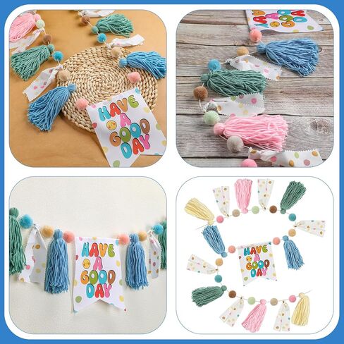 Viorawhite Boho Garland Garland Pastel Pom Pom Garland Classroom Decory Decoration Felt Ball Banner أتمنى لك يومًا جيدًا جدارًا معلقًا للاستحمام الطفل إلى غرفة نوم الحفلات المدرسية in Kuwait