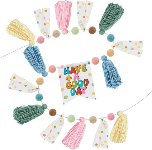Viorawhite Boho Garland Garland Pastel Pom Pom Garland Classroom Decory Decoration Felt Ball Banner أتمنى لك يومًا جيدًا جدارًا معلقًا للاستحمام الطفل إلى غرفة نوم الحفلات المدرسية in Kuwait