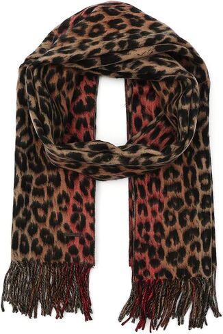 Women's Leopard Stripe Woven Scarf, 100% Wool Accessory, Lightweight Fabric in Saudi Arabia
