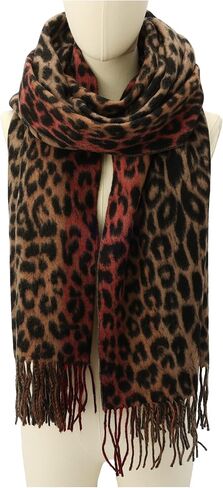 Women's Leopard Stripe Woven Scarf, 100% Wool Accessory, Lightweight Fabric in Saudi Arabia