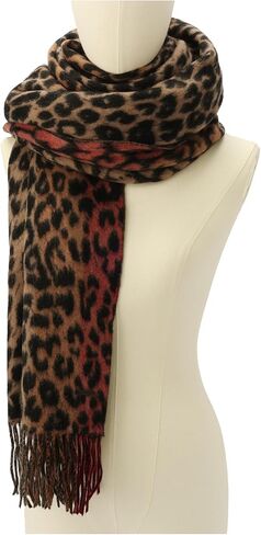 Women's Leopard Stripe Woven Scarf, 100% Wool Accessory, Lightweight Fabric in Saudi Arabia