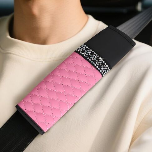 wuyaoyao 2PCS Bling Car Seat Belt Cover Pad, Breathable Leather Seatbelt Covers for Cars, Soft Comfortable Seatbelt Shoulder Strap Covers, Rhinestone Auto Seat Belt Protector Cushion (Red) in Saudi Arabia