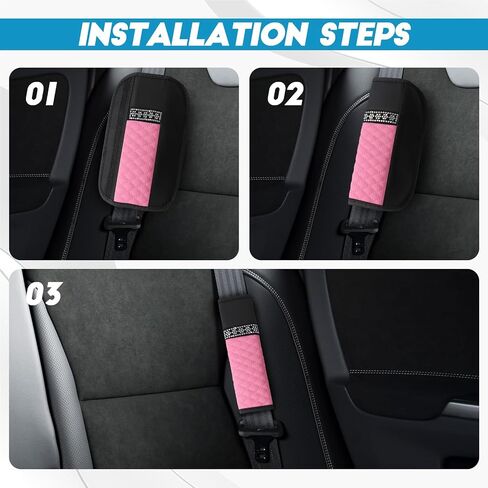 wuyaoyao 2PCS Bling Car Seat Belt Cover Pad, Breathable Leather Seatbelt Covers for Cars, Soft Comfortable Seatbelt Shoulder Strap Covers, Rhinestone Auto Seat Belt Protector Cushion (Red) in Saudi Arabia