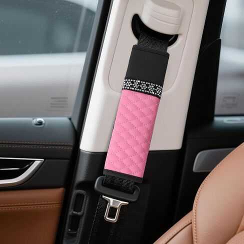 wuyaoyao 2PCS Bling Car Seat Belt Cover Pad, Breathable Leather Seatbelt Covers for Cars, Soft Comfortable Seatbelt Shoulder Strap Covers, Rhinestone Auto Seat Belt Protector Cushion (Red) in Saudi Arabia