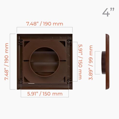 غطاء فتحة عادم مربعة الشكل مقاس 4 بوصات باللون الأسود - غطاء فتحة تهوية لقناة المجفف - غطاء فتحة تهوية مع مصاريع - شبكة هواء بلاستيكية أحادية الاتجاه - فتحات لولبية مخفية in Kuwait