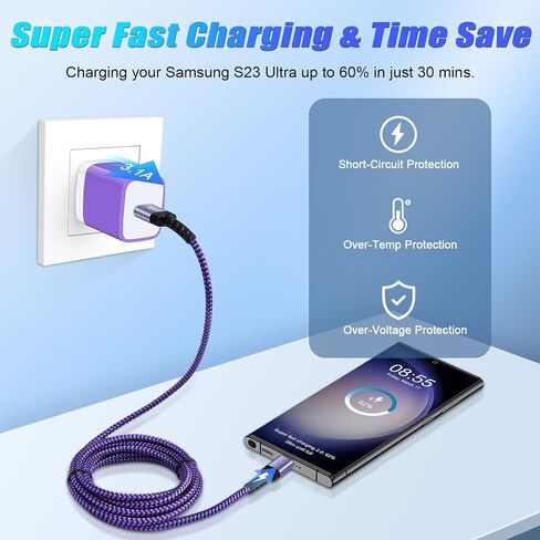 Type C Charger Cable Fast Charging, [10FT,3Pack] Long Android Phone Charger USB A to USB C Cord for Samsung Galaxy S24 A54 A14 A35 A23 S23 Ultra S22 S21 FE S20 Z Fold6 Flip6,Google Pixel 9 Pro 8 7a 6a in Saudi Arabia