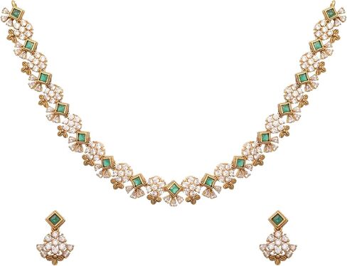 TARINIKA Dalika Nakshatra CZ Short Necklace Set with Floral Design - Indian Jewelry Sets for Women | Perfect for Casual Occasions | Traditional South Indian Necklace | 1 Year Warranty* in Kuwait