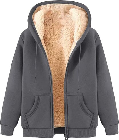 zip up hoodie women fleece sherpa مبطن سترة خريف شتاء معطف الملابس العصرية غير الرسمية in Kuwait