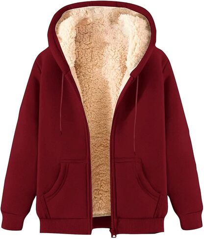 zip up hoodie women fleece sherpa مبطن سترة خريف شتاء معطف الملابس العصرية غير الرسمية in Kuwait