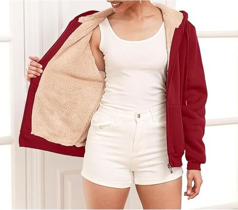 zip up hoodie women fleece sherpa مبطن سترة خريف شتاء معطف الملابس العصرية غير الرسمية in Kuwait