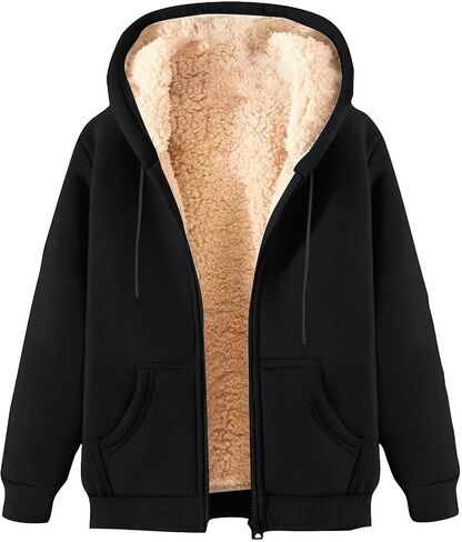 zip up hoodie women fleece sherpa مبطن سترة خريف شتاء معطف الملابس العصرية غير الرسمية in Kuwait