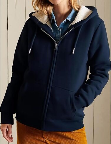 zip up hoodie women fleece sherpa مبطن سترة خريف شتاء معطف الملابس العصرية غير الرسمية in Kuwait