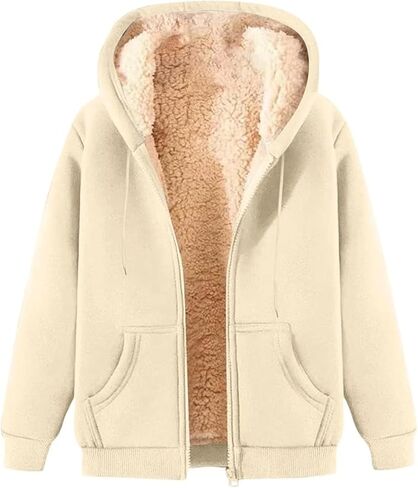 Zip Up Hoodie Women Fleece Sherpa Lined Jacket Fall Winter Coat Casual Trendy Clothing in Saudi Arabia