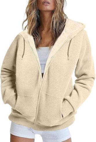 Zip Up Hoodie Women Fleece Sherpa Lined Jacket Fall Winter Coat Casual Trendy Clothing in Saudi Arabia