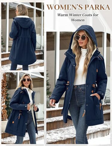 Women's Winter Quilted Coat Thicken Parkas Fleece Lined Down Jacket Warm Puffer Outwear with Fur Hood in Saudi Arabia