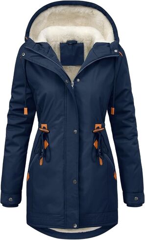Women's Winter Quilted Coat Thicken Parkas Fleece Lined Down Jacket Warm Puffer Outwear with Fur Hood in Saudi Arabia