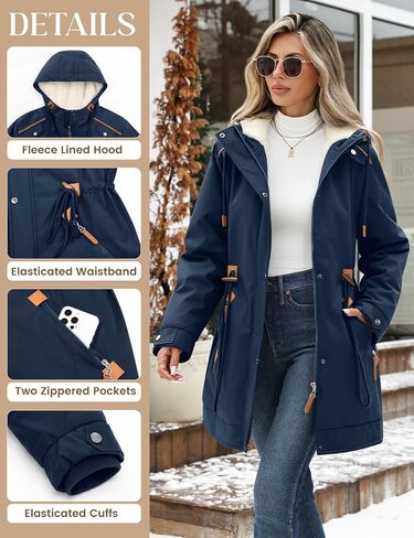 Women's Winter Quilted Coat Thicken Parkas Fleece Lined Down Jacket Warm Puffer Outwear with Fur Hood in Saudi Arabia