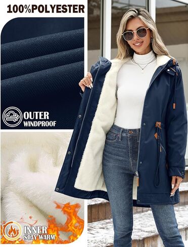 Women's Winter Quilted Coat Thicken Parkas Fleece Lined Down Jacket Warm Puffer Outwear with Fur Hood in Saudi Arabia