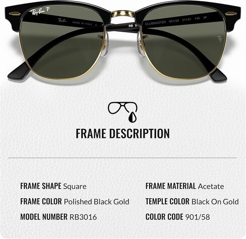 Ray-Ban RB3016 Clubmaster Classic Square على شكل نظارات شمسية للرجال والنساء مع مجموعة نظارات Rayban الرسمية in Saudi Arabia