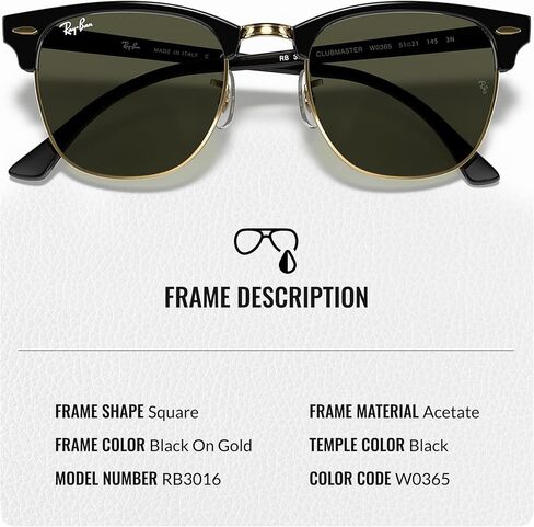 Ray-Ban RB3016 Clubmaster Classic Square على شكل نظارات شمسية للرجال والنساء مع مجموعة نظارات Rayban الرسمية in Saudi Arabia