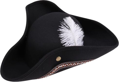 Adult Tricorn Pirate Hat with Feather for Halloween, Black Pirate Captain Hat for Colonial Revolutionary, for Women Men Kids in Saudi Arabia