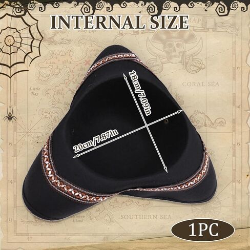 Adult Tricorn Pirate Hat with Feather for Halloween, Black Pirate Captain Hat for Colonial Revolutionary, for Women Men Kids in Saudi Arabia