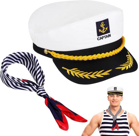 قبعة Galpada Yacht Captain مع وشاح الرقبة ، قبعة بحار قابلة للتعديل قبطان قبطان لملحقات أزياء حفلات Cosplay in Saudi Arabia