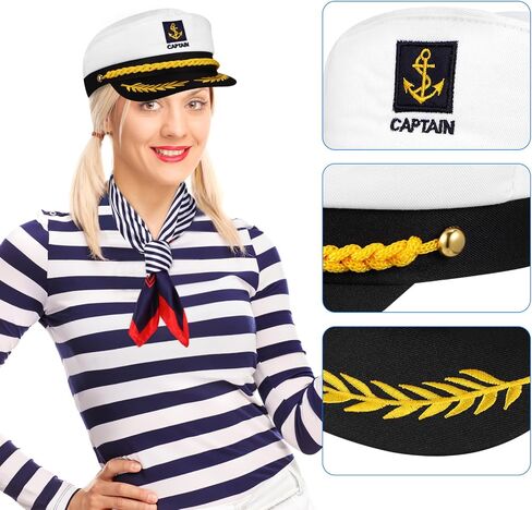 قبعة Galpada Yacht Captain مع وشاح الرقبة ، قبعة بحار قابلة للتعديل قبطان قبطان لملحقات أزياء حفلات Cosplay in Saudi Arabia