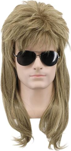 yuehong Long Curly Brown Mullet Wig 70s80s Disco Rock Costume Hair Soft Breathable Heat Resistant Synthetic Fibers Wig(Brown) in Kuwait